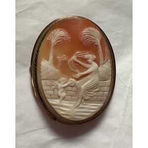 Victorian Carved Shell Cameo Brooch Cupid & Dancer